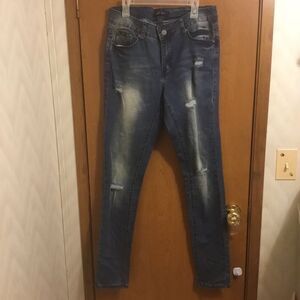 J&C Medium Wash High Waisted Destroyed Distressed Skinny Jeans 9